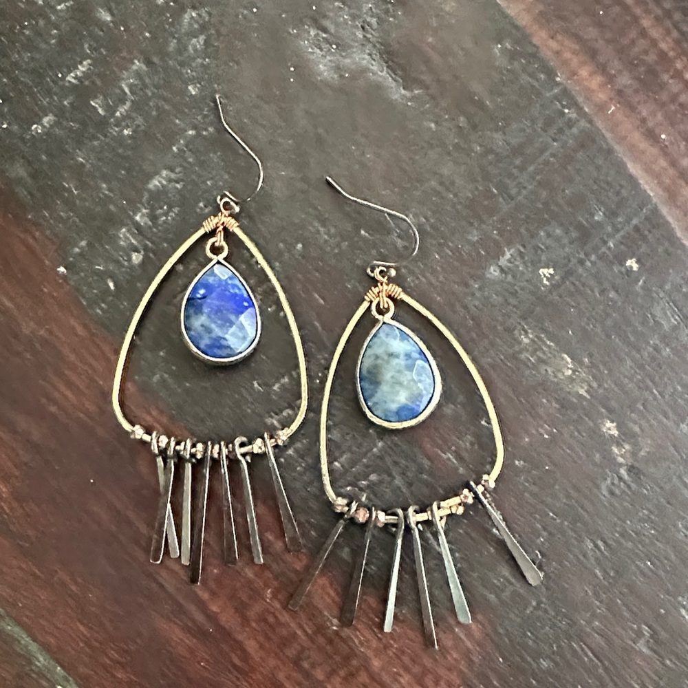 Elegant Gold and Blue Teardrop Earrings
